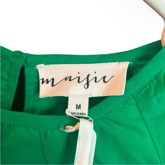 Maisie Kelly Green Cotton Puff Sleeve Babydoll Dress Size M NWT - Picture 3 of 5